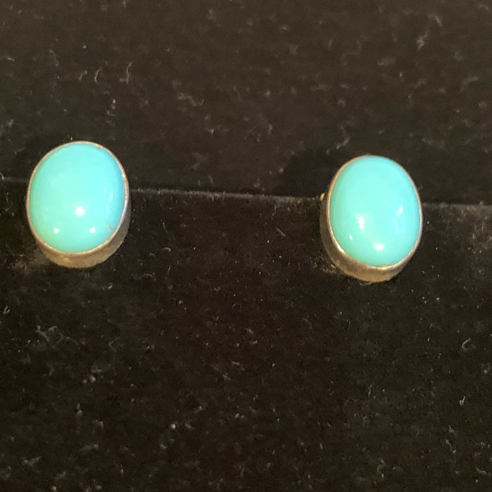 VINTAGE STERLING SILVER TURQUOISE CLIP ON EARRINGS